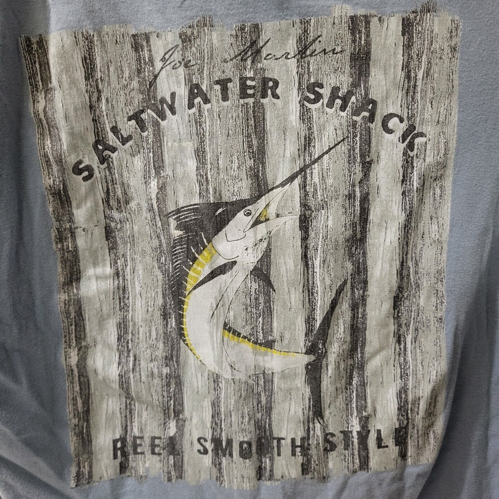 Joe Marlin's ,SaltyWater Shack , Marlin's Logo,‎ Blue Tee Shirt Men's Size XXL